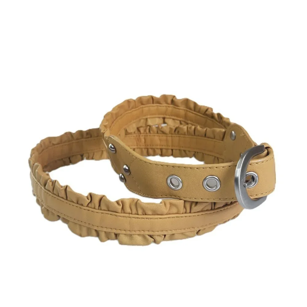 Coldwater Creek Leather Mustard Yellow Ruffle Belt XL Boho Festival Coquette